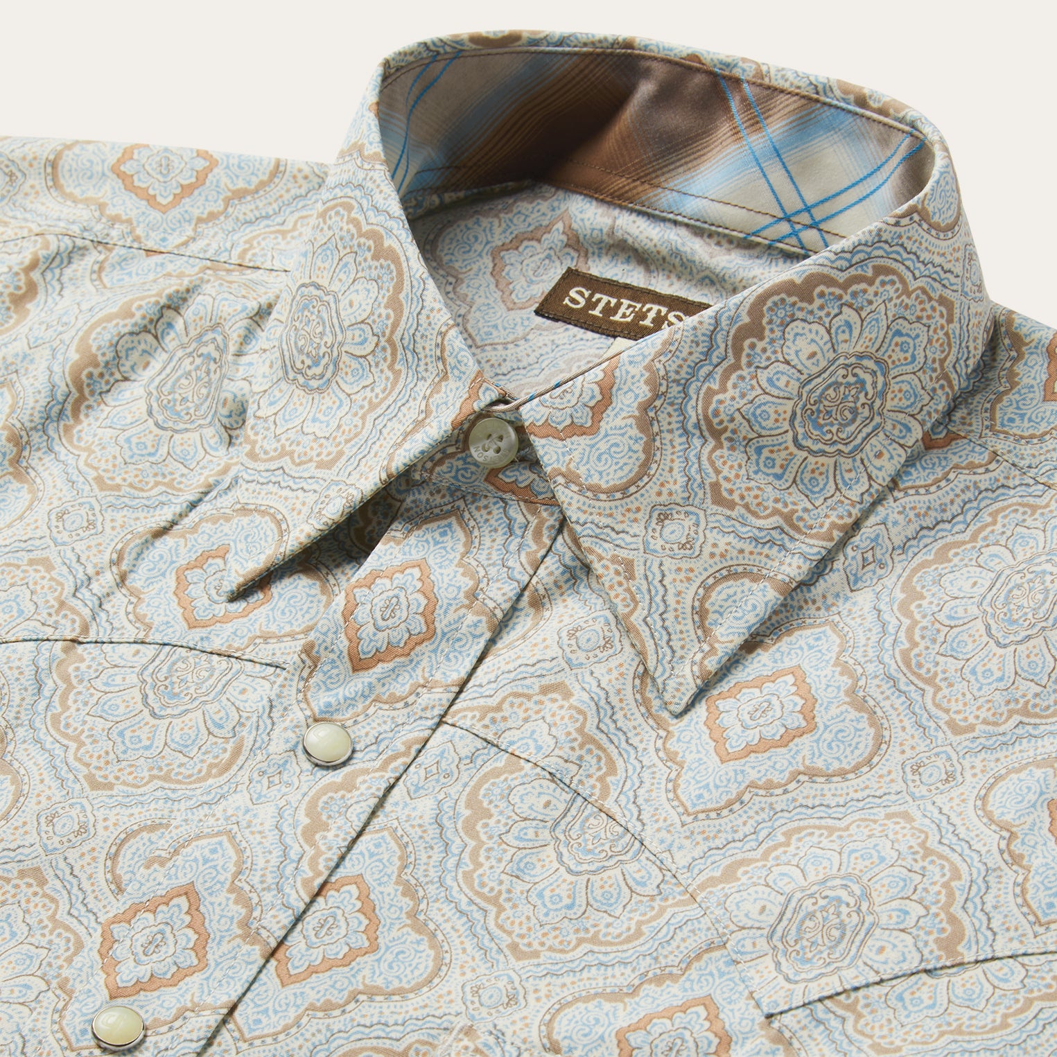 Aqua Paisley Print Western Shirt - Image 3