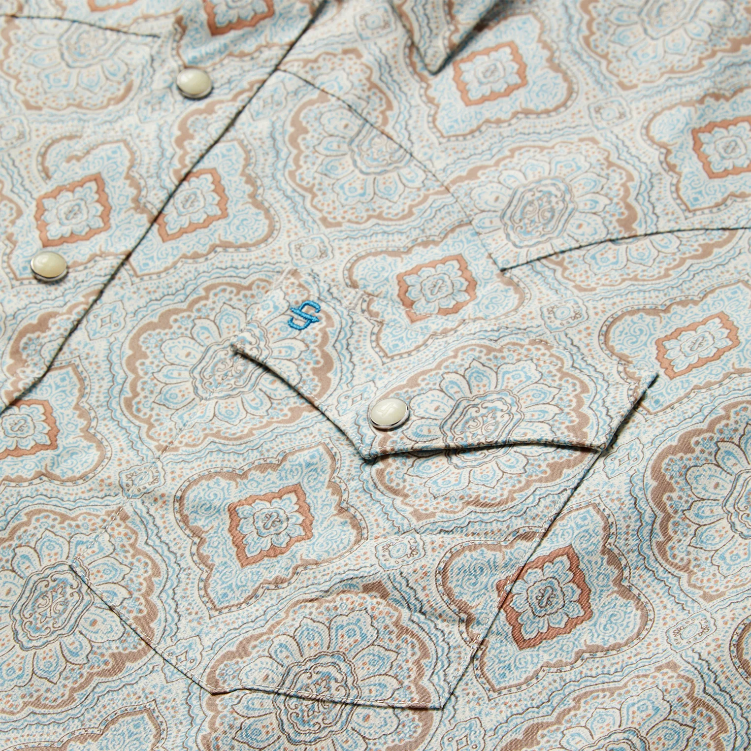 Aqua Paisley Print Western Shirt - Image 4