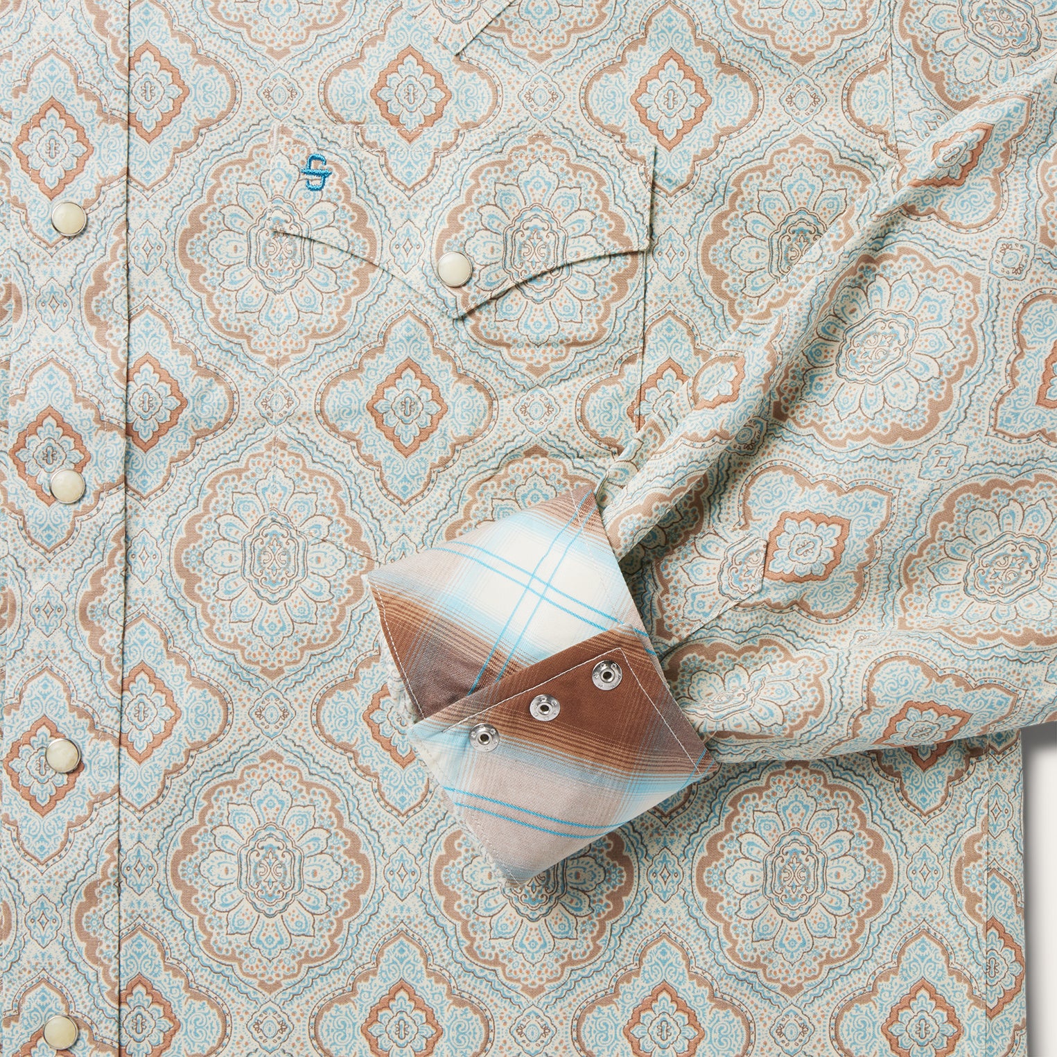 Aqua Paisley Print Western Shirt - Image 5