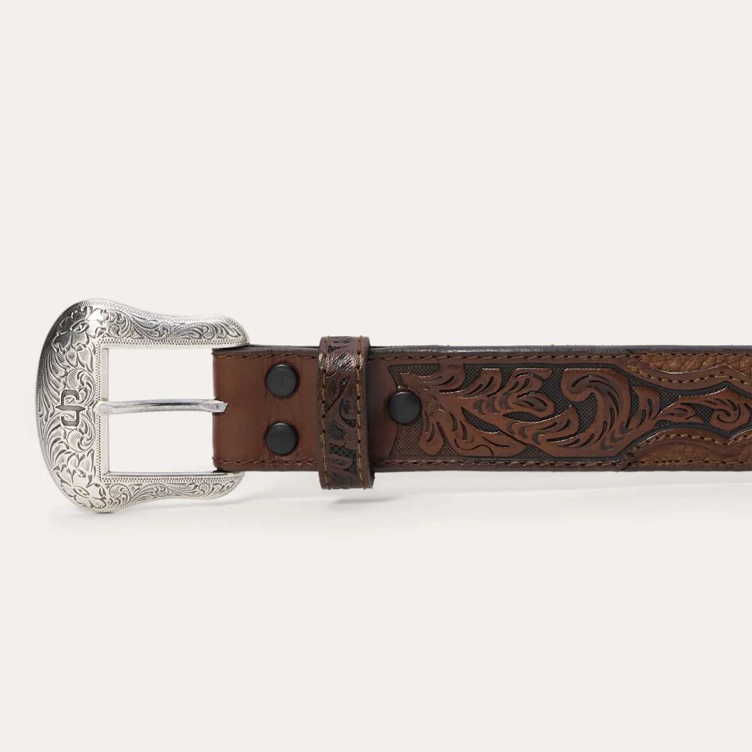 Bison Leather Tooled Tab Belt - Image 4