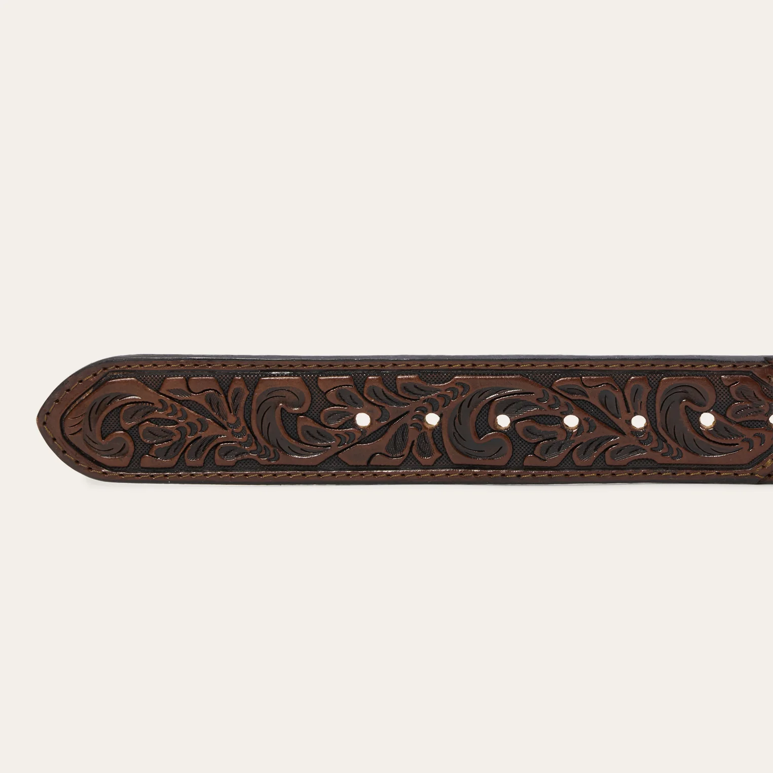Bison Leather Tooled Tab Belt - Image 5