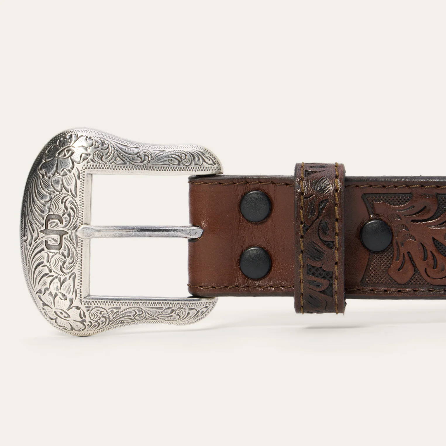 Bison Leather Tooled Tab Belt - Image 6
