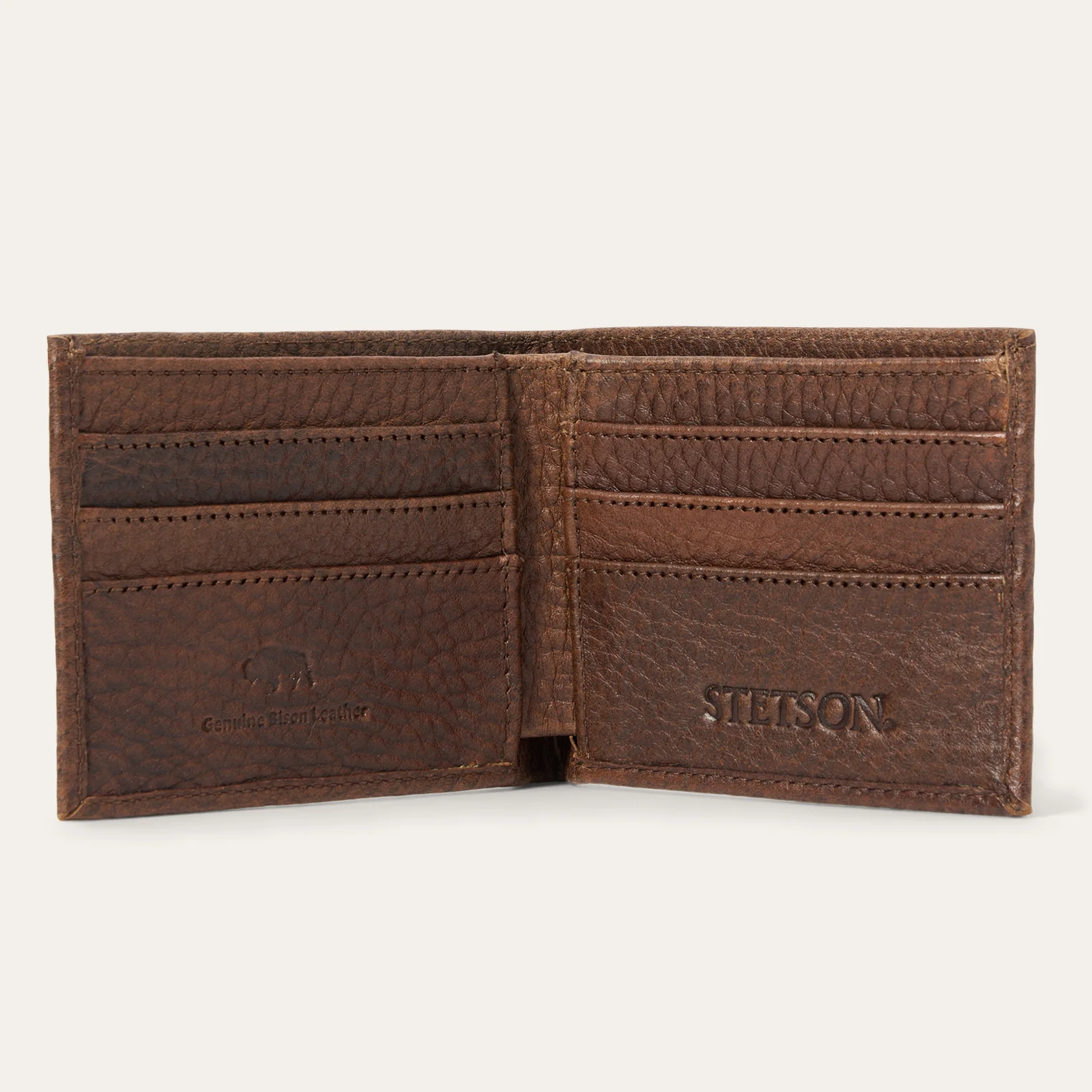 Bison Leather Stetson Rivet Bi-Fold Wallet - Image 4