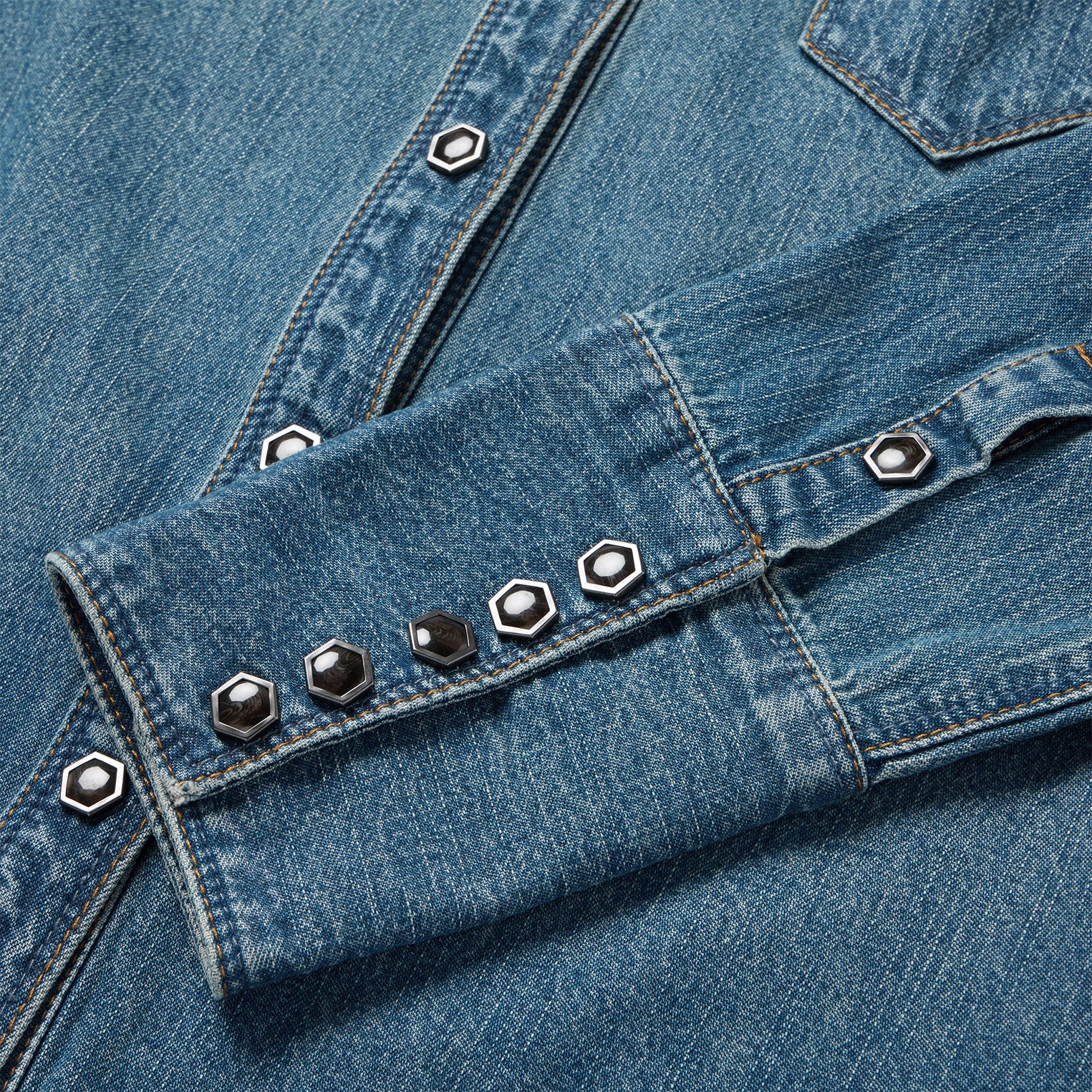 Chocolate Snap Western Denim Shirt - Image 5
