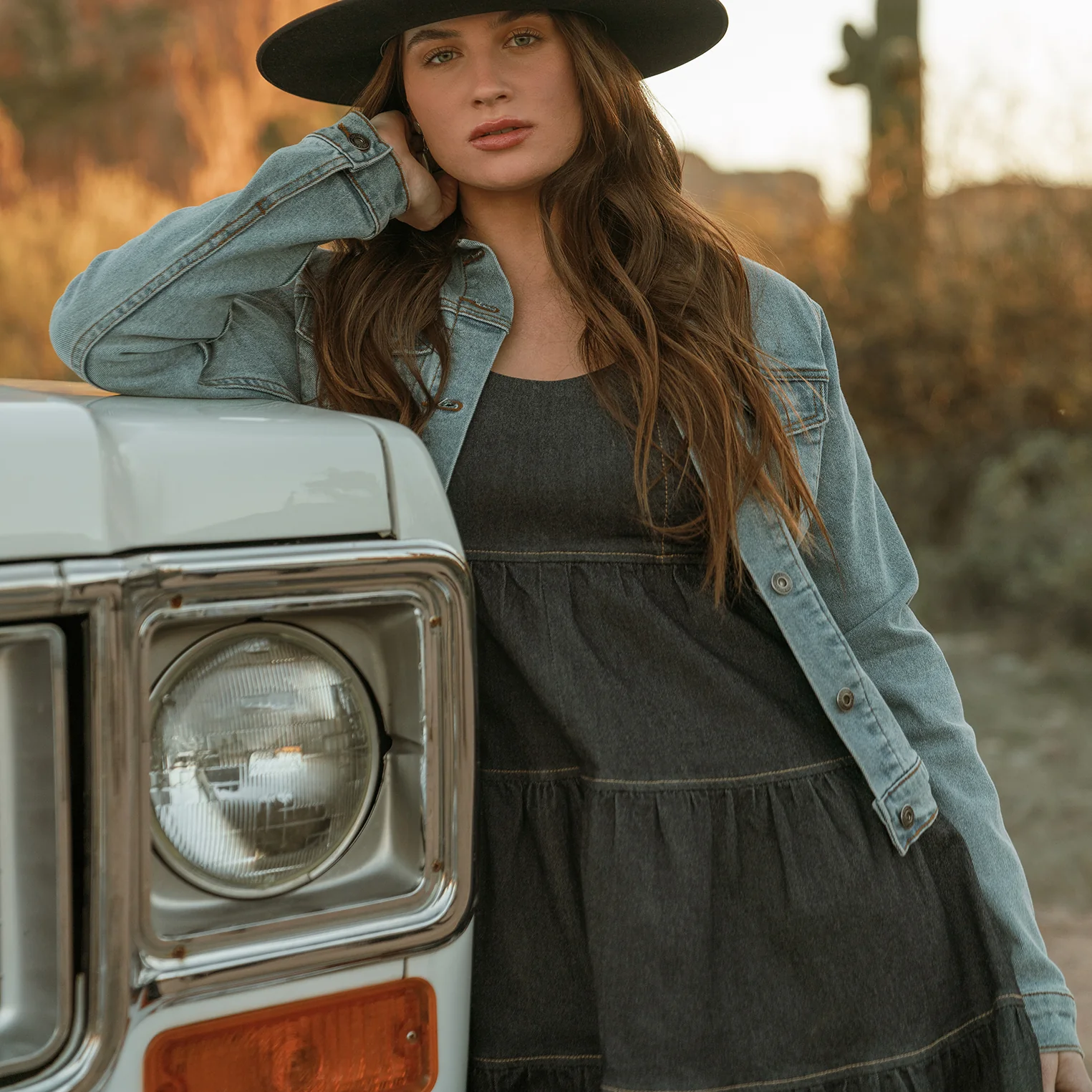 Dark Denim Dress With Contrast Top Stitching - Image 3