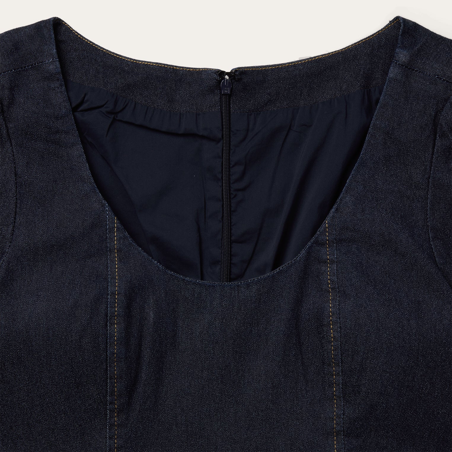 Dark Denim Dress With Contrast Top Stitching - Image 6