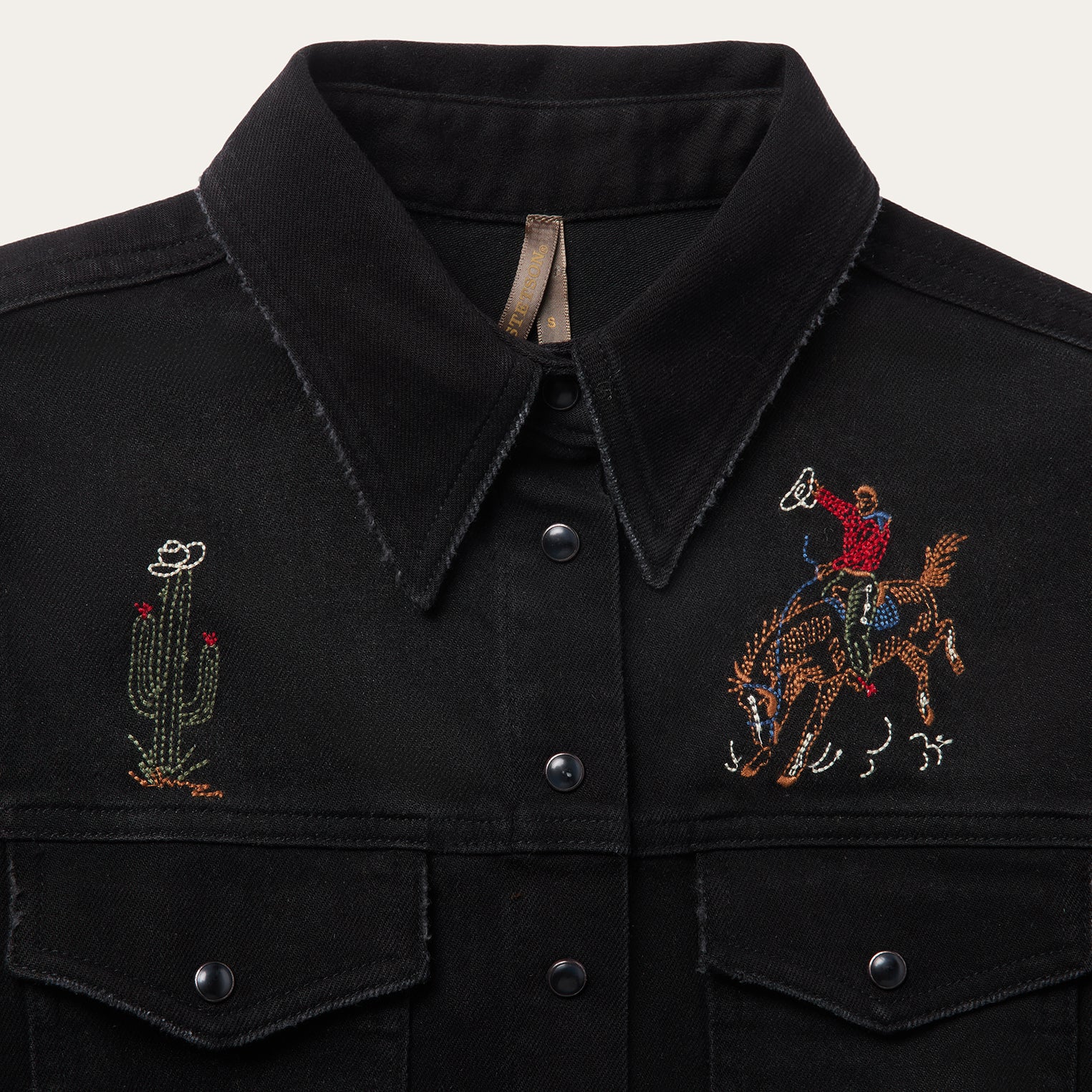 Embroidered Black Denim Shirt - Image 4