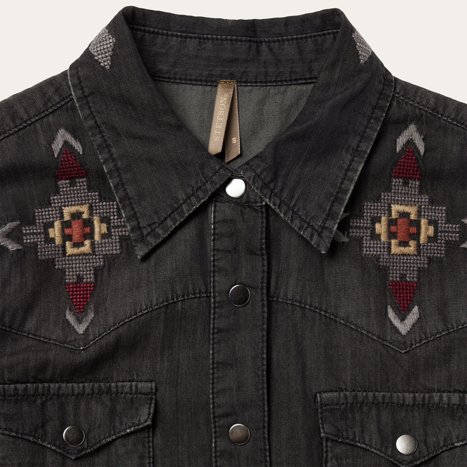 Embroidered Black Denim Shirt Dress - Image 3