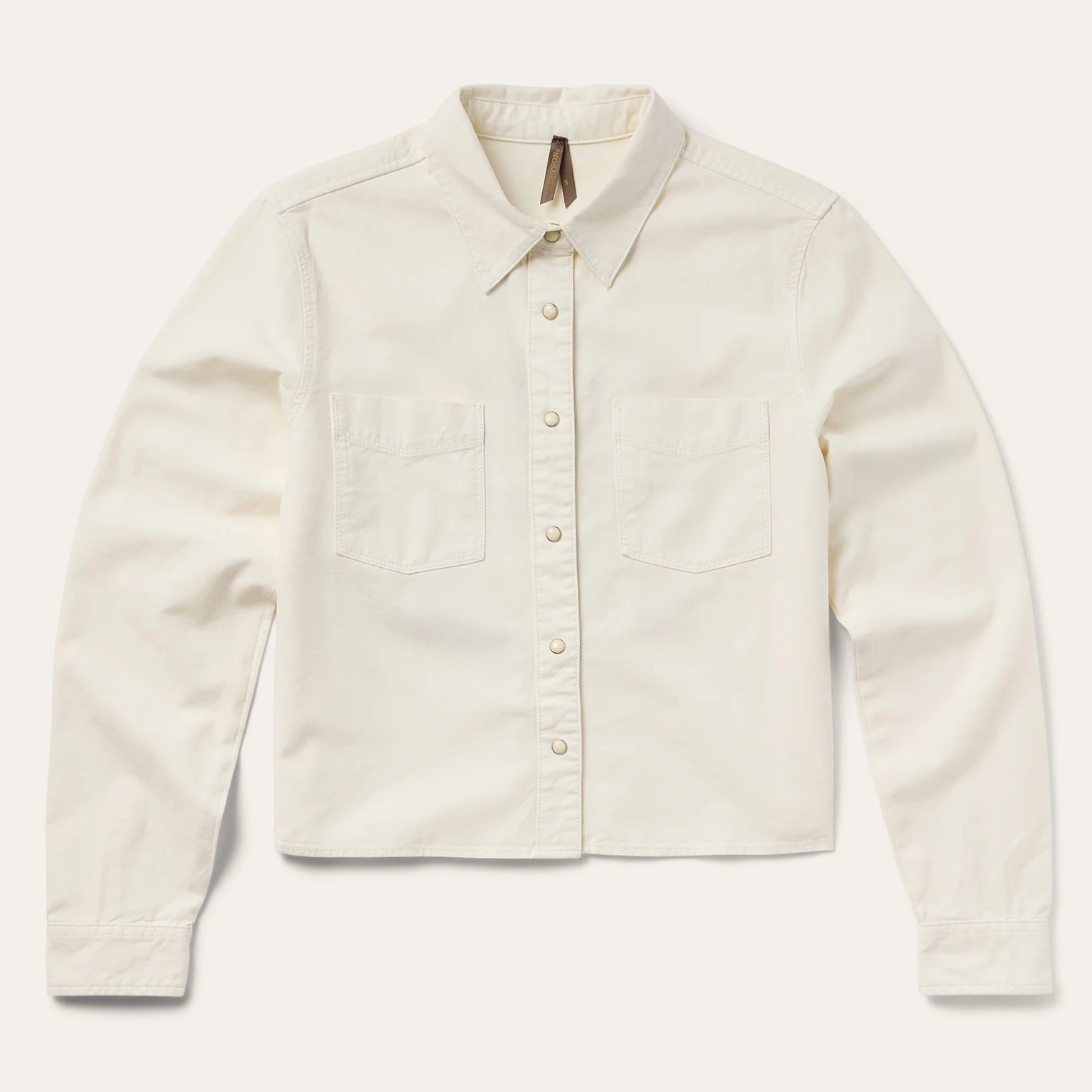 Embroidered Cream Denim Cropped Shirt - Image 2