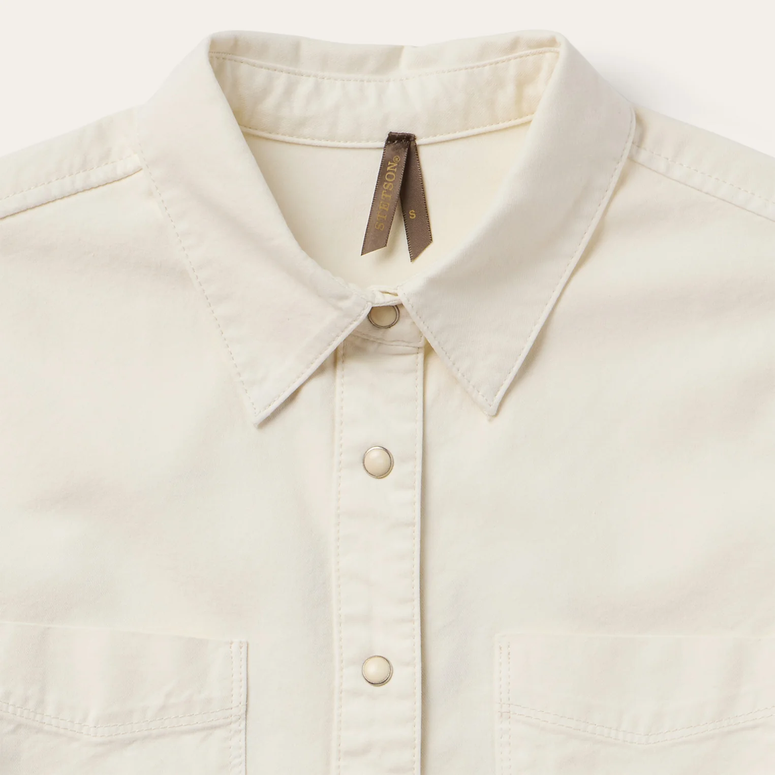 Embroidered Cream Denim Cropped Shirt - Image 3