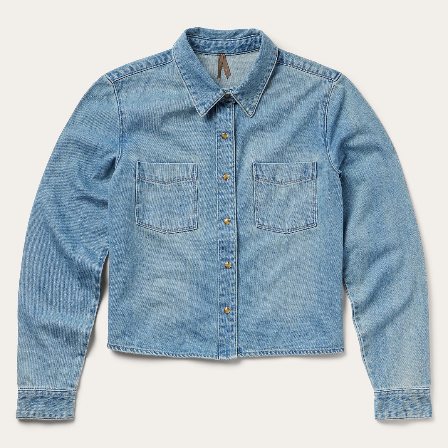 Embroidered Denim Cropped Shirt - Image 2