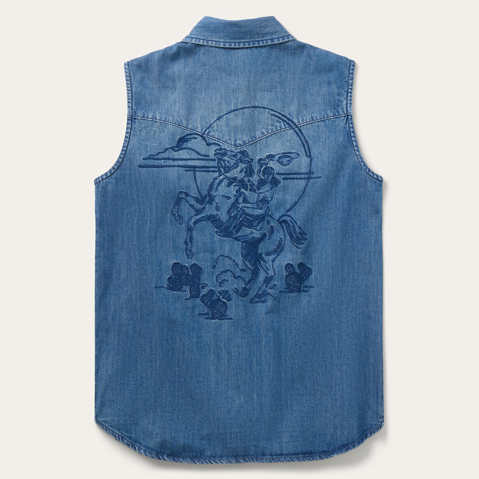 Embroidered Sleeveless Denim Shirt - Image 2