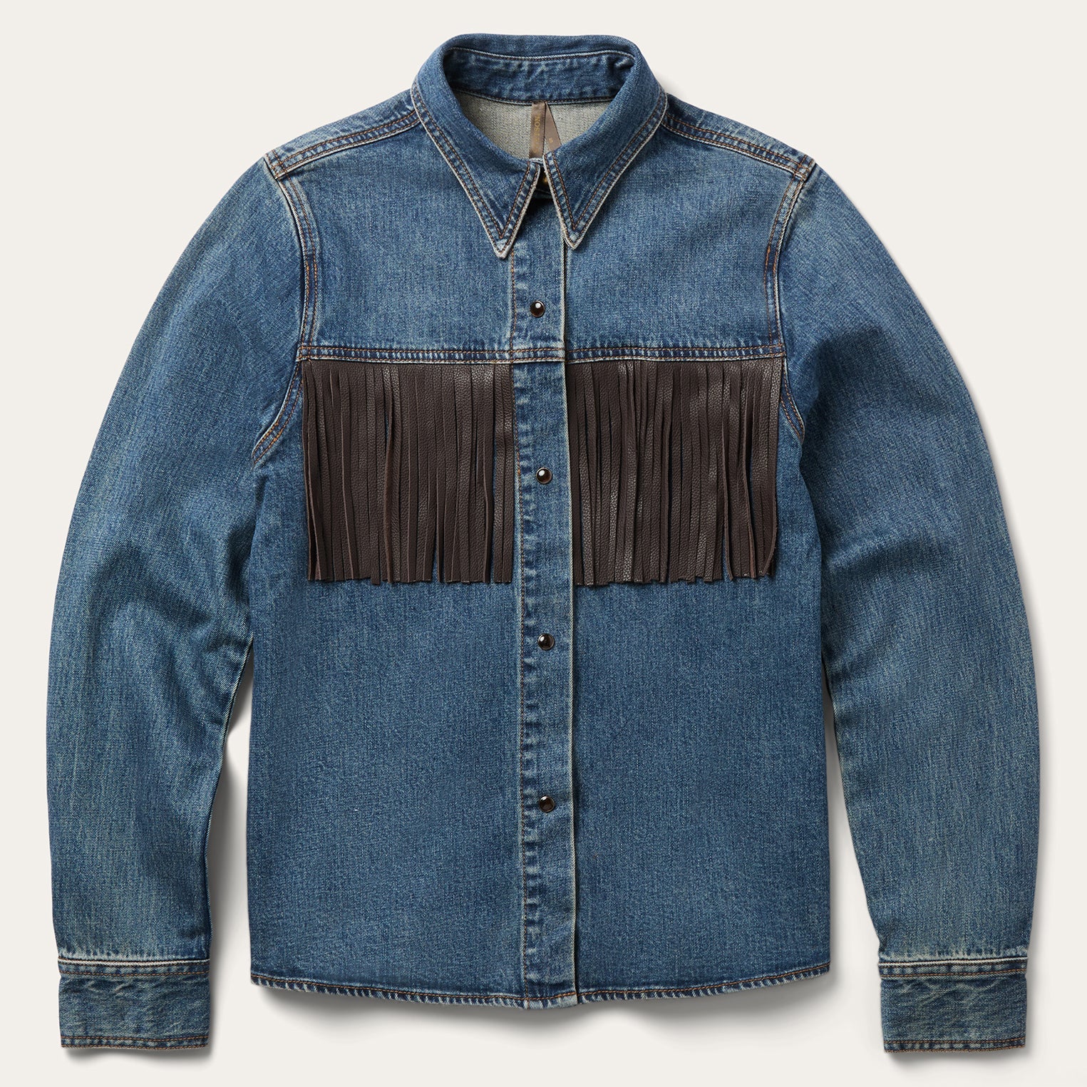 Leather Fringe Denim Shirt