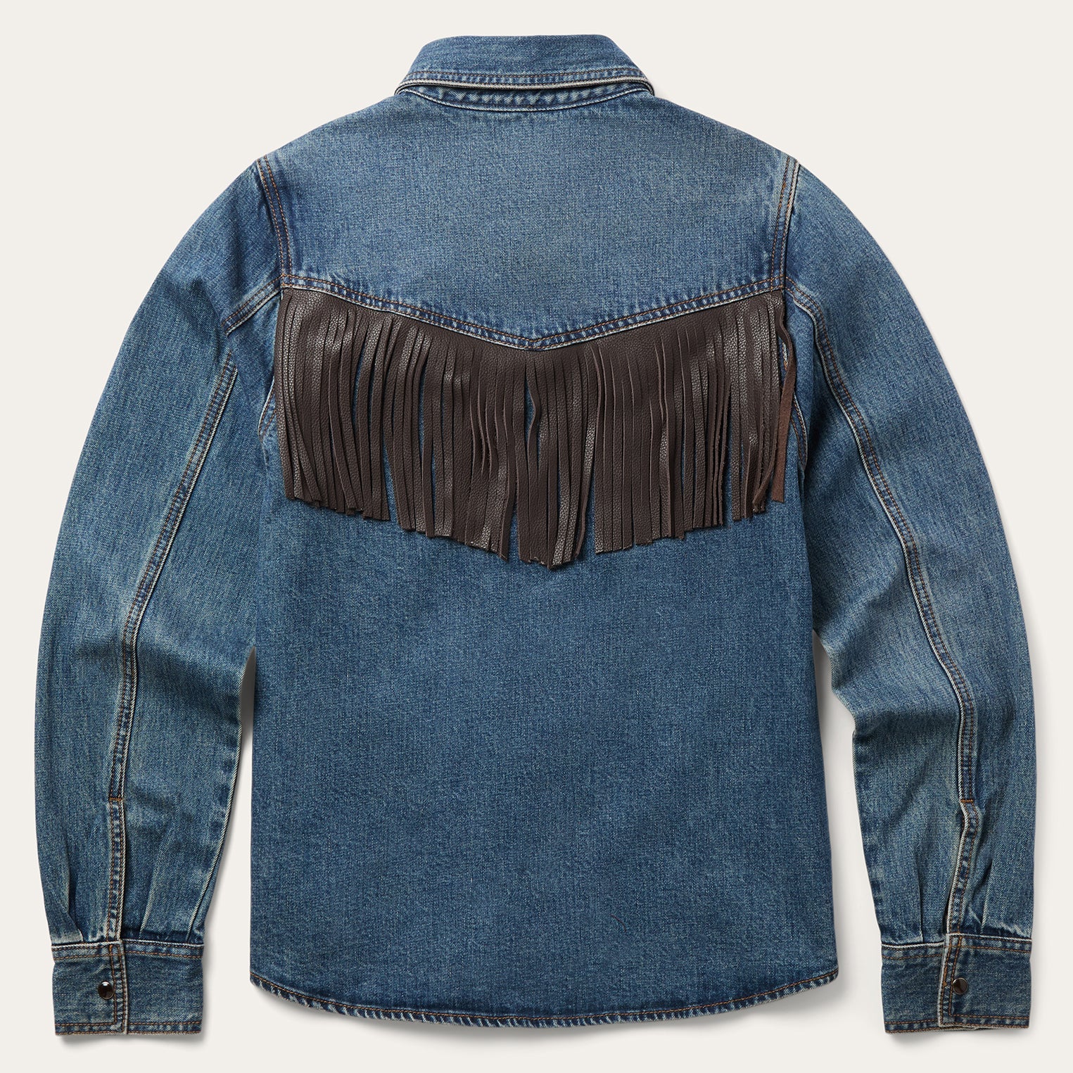 Leather Fringe Denim Shirt - Image 4