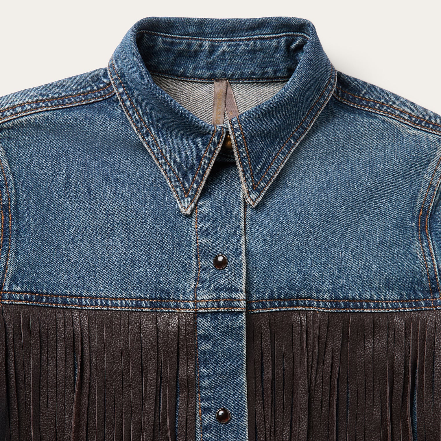 Leather Fringe Denim Shirt - Image 5