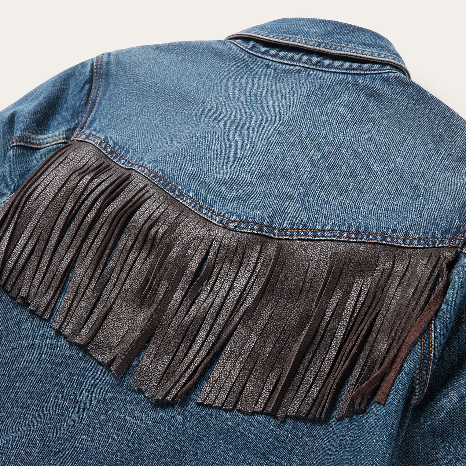 Leather Fringe Denim Shirt - Image 6