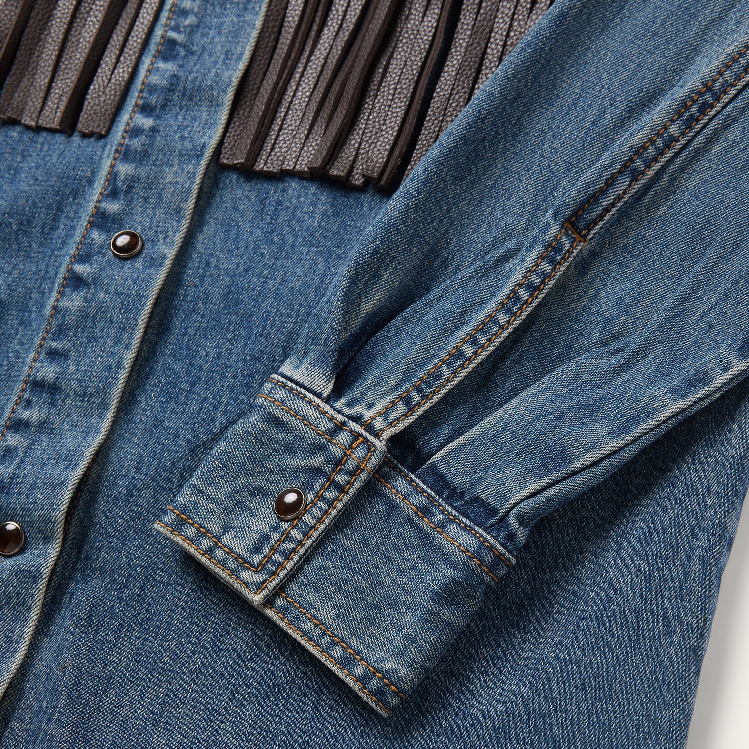Leather Fringe Denim Shirt - Image 7