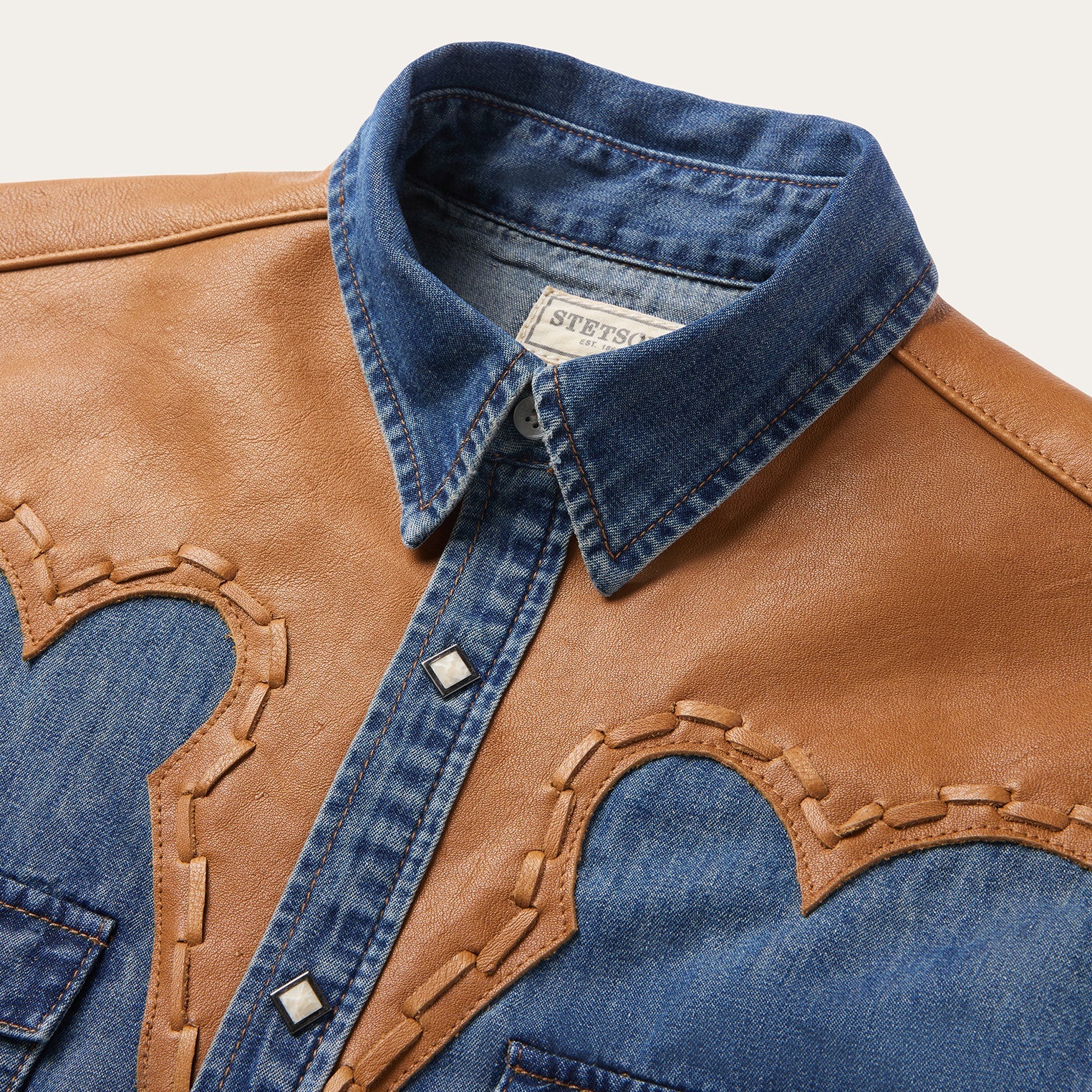 Leather Yoke Denim Shirt - Image 5