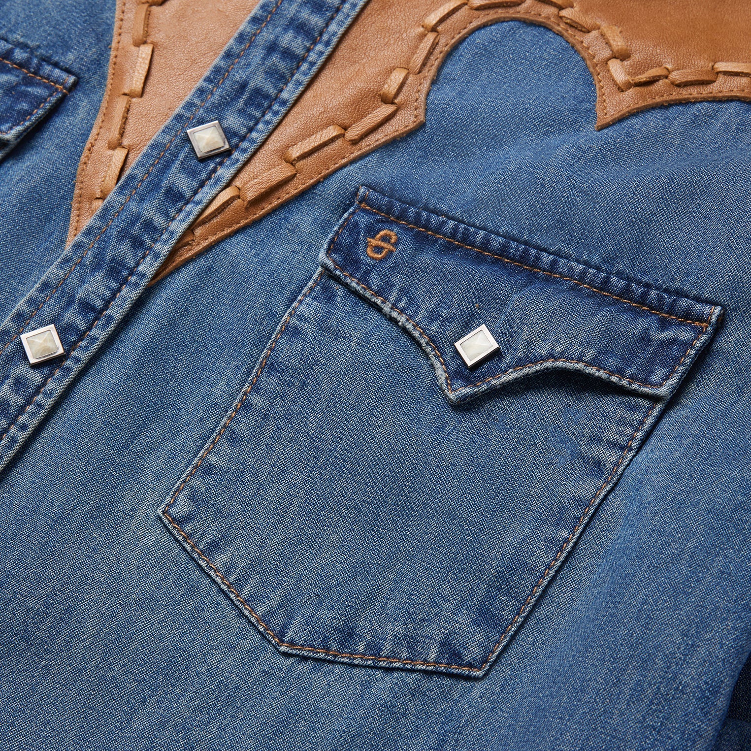 Leather Yoke Denim Shirt - Image 6