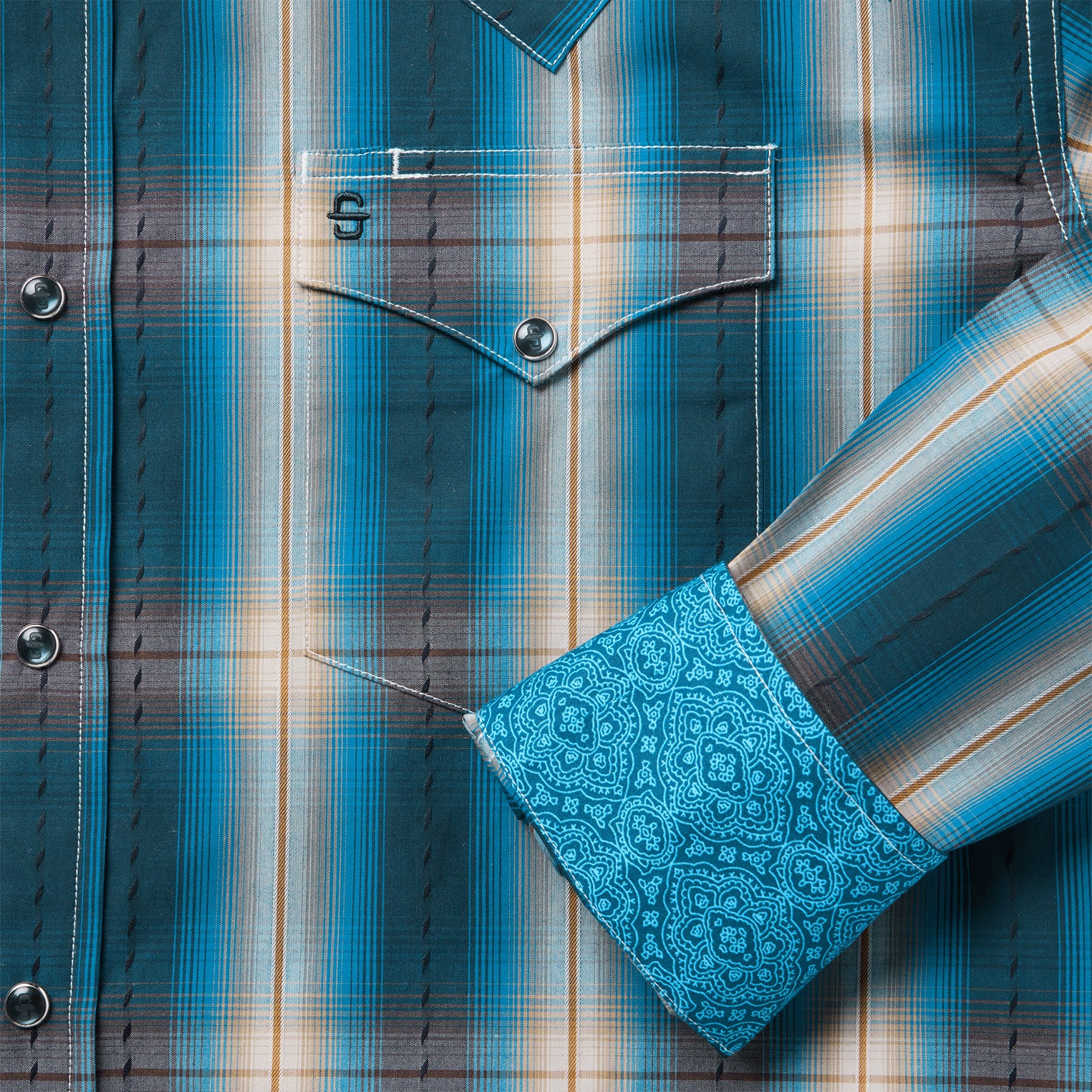 Marine Ombre Plaid Western Shirt - Image 5