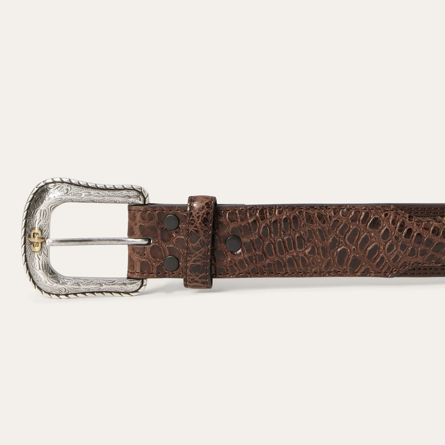 Ostrich Print Croco Embossed Western Tabs Belt - Image 4
