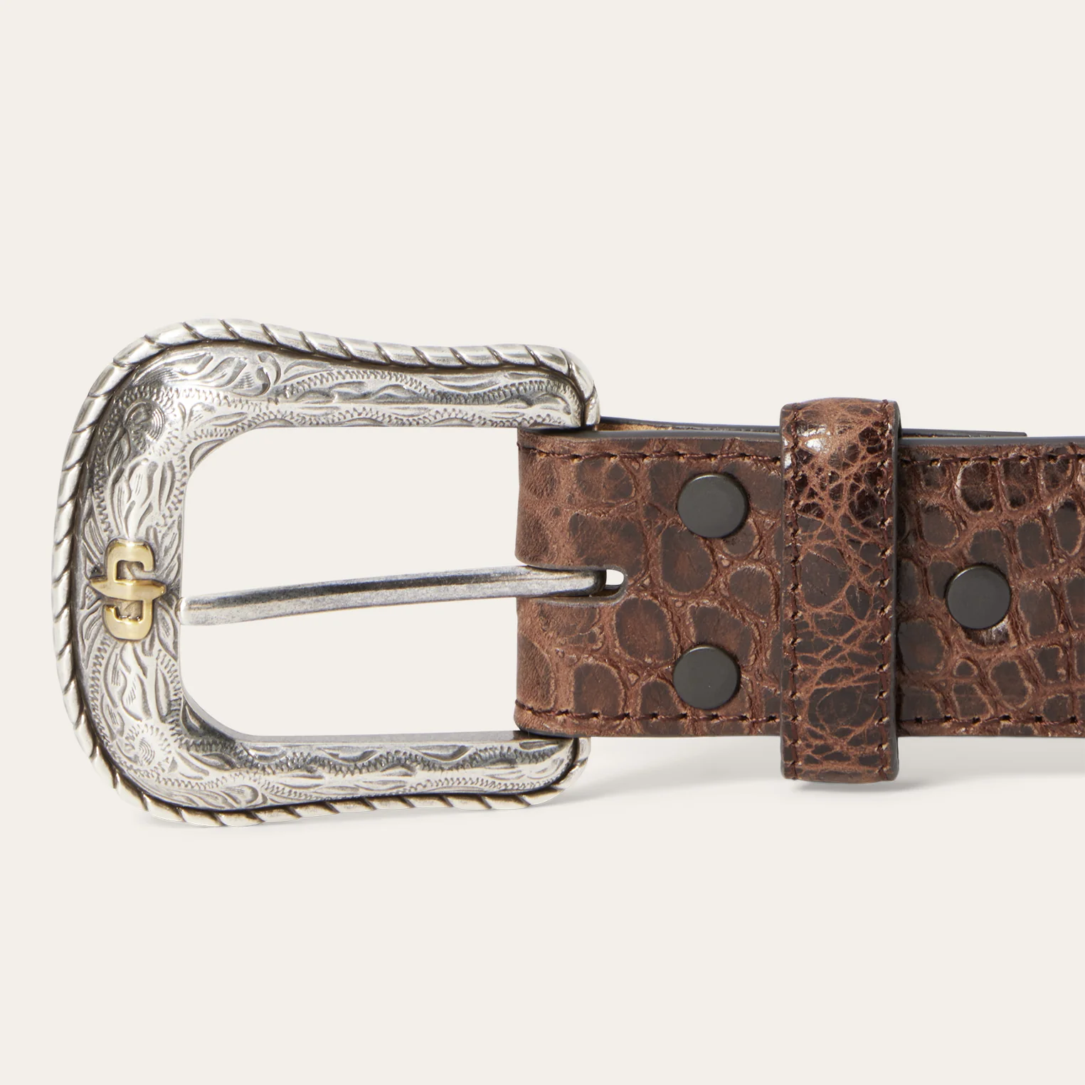 Ostrich Print Croco Embossed Western Tabs Belt - Image 6