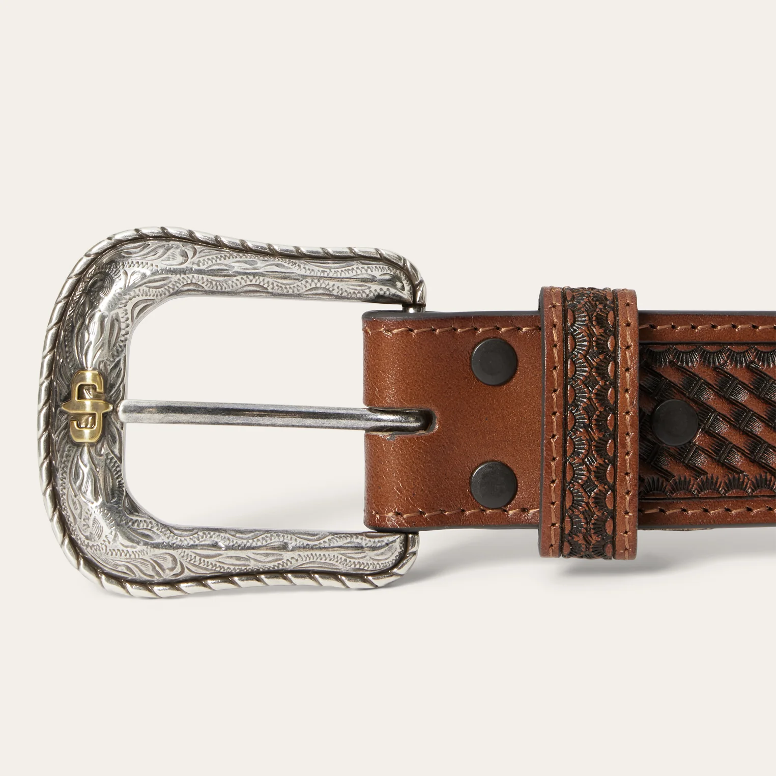 Pebble Leather Basket Weave Tabs Belt - Image 6