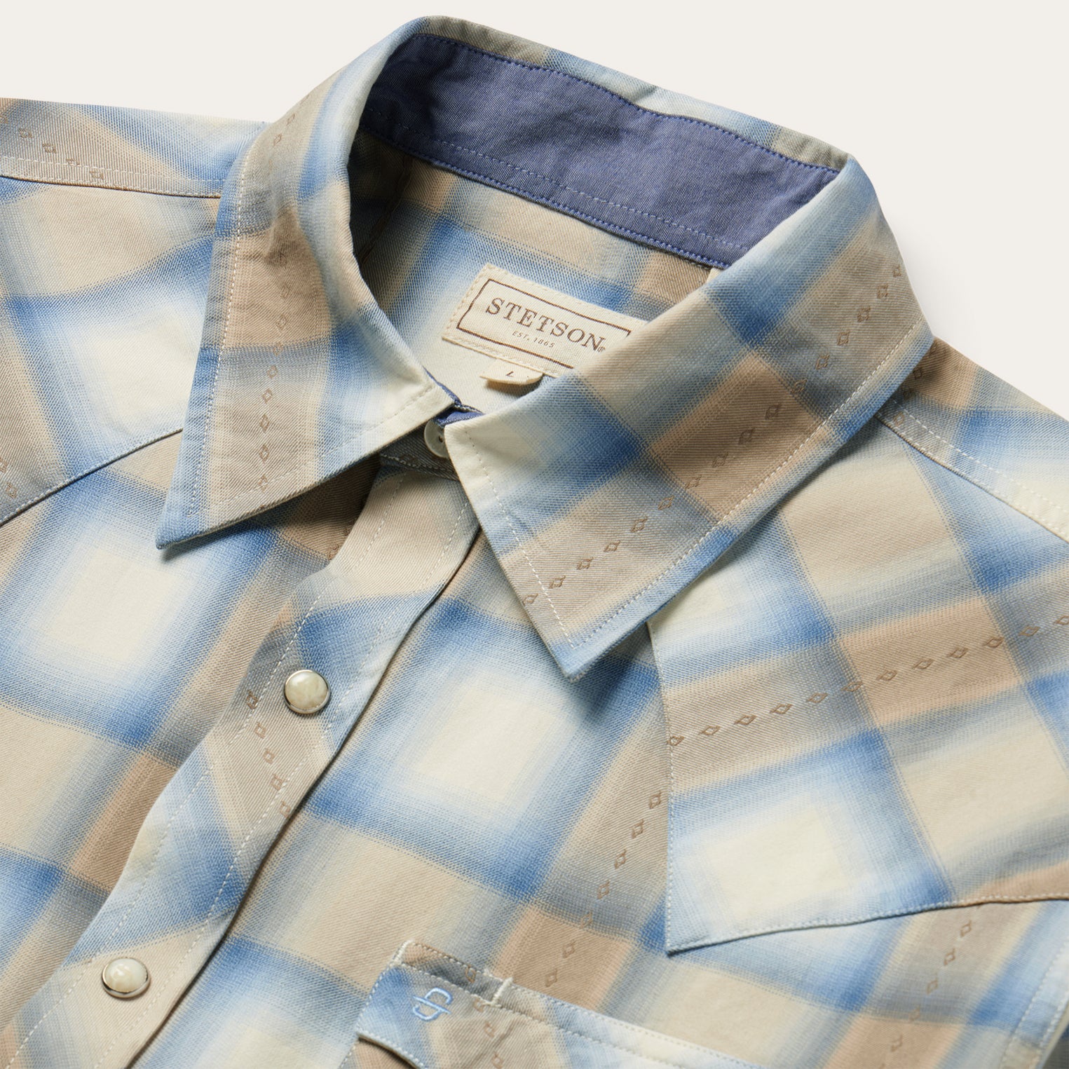 Sand Plaid Dobby Western Shirt - Image 4