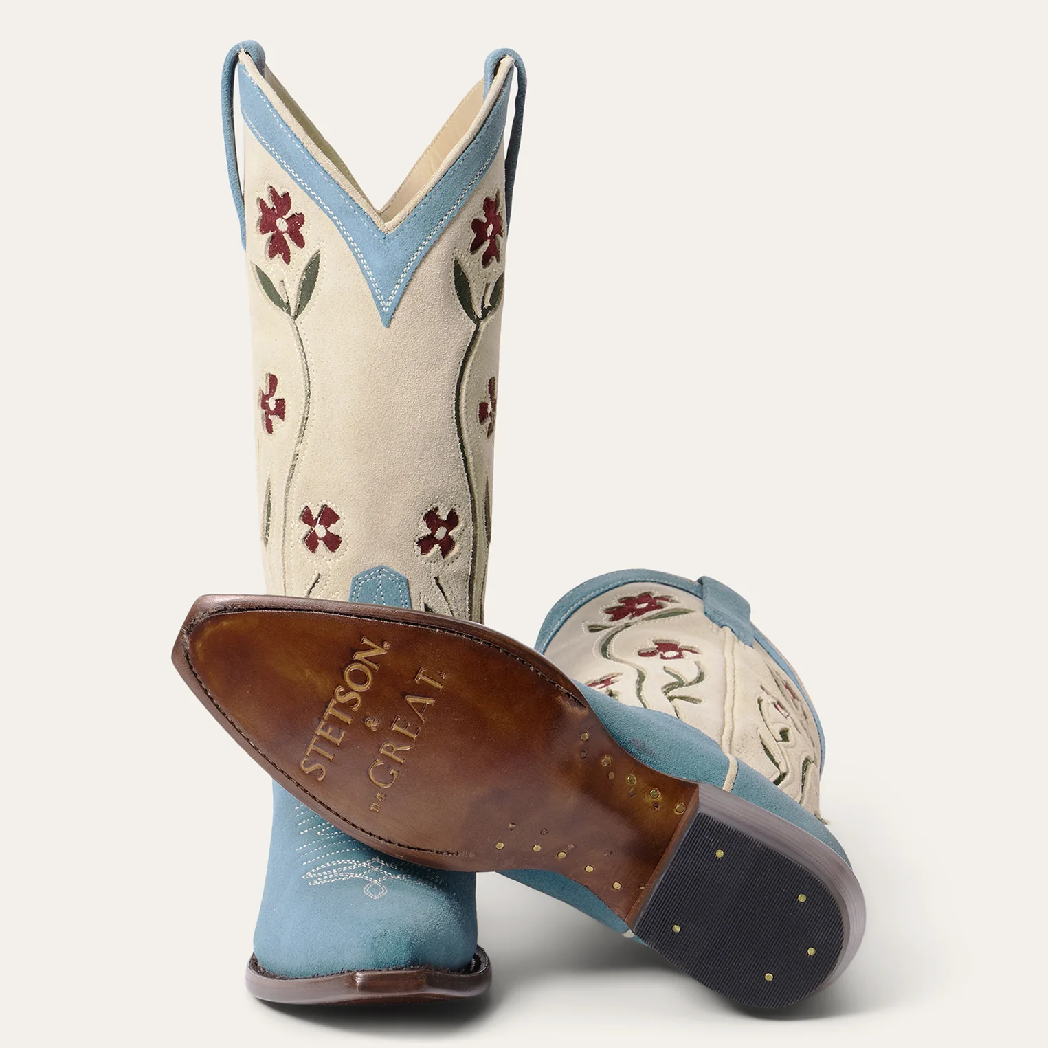 Stetson & THE GREAT. Suede Floral Cowboy Boot - Image 9