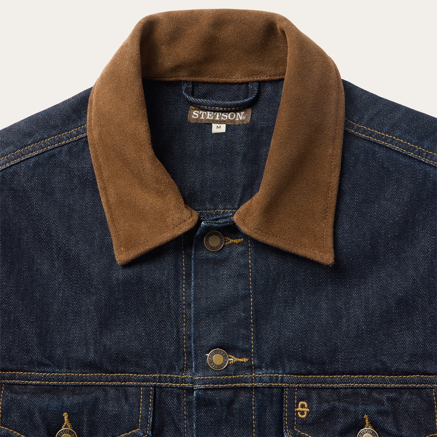 Suede Collar Raw Denim Jacket - Image 5