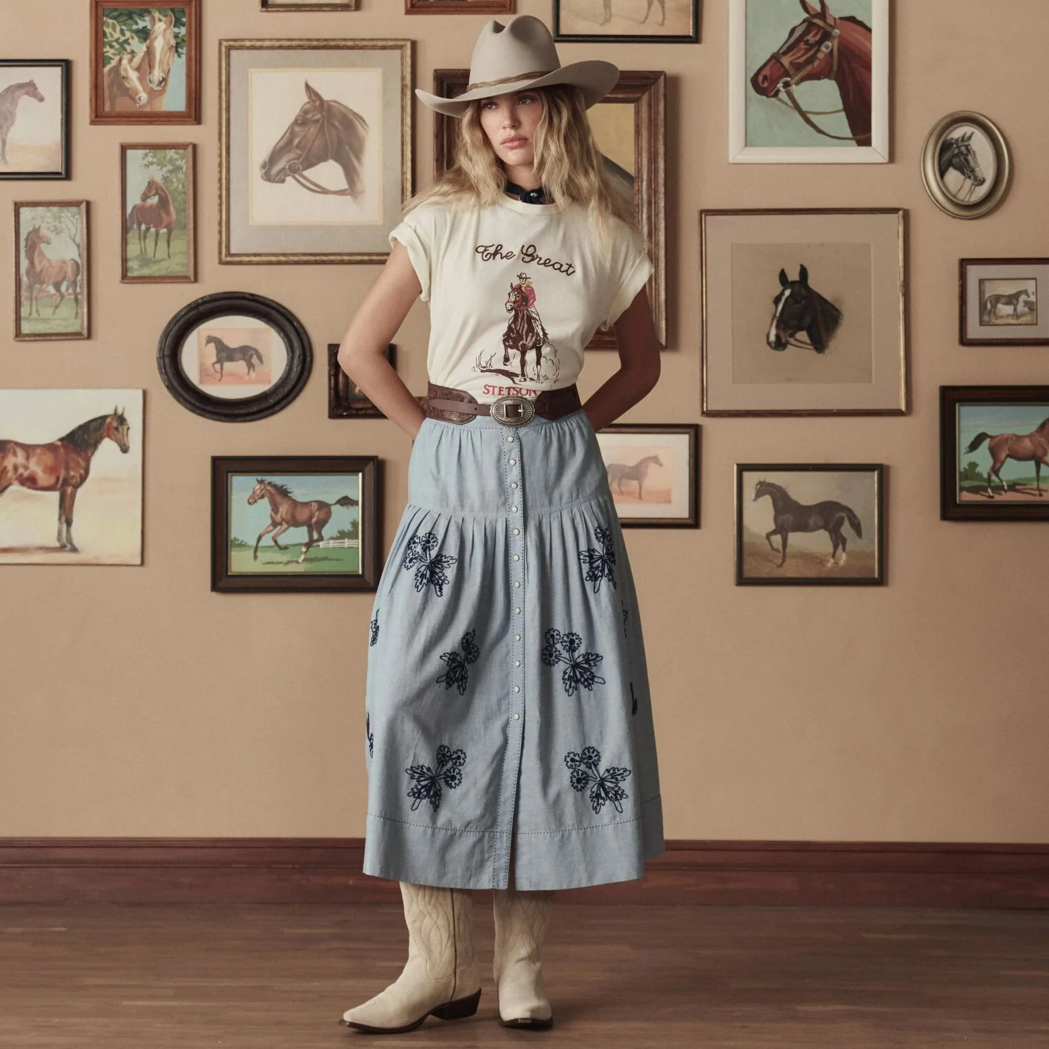 Stetson & THE GREAT. The Chambray Embroidered Highland Skirt - Image 2