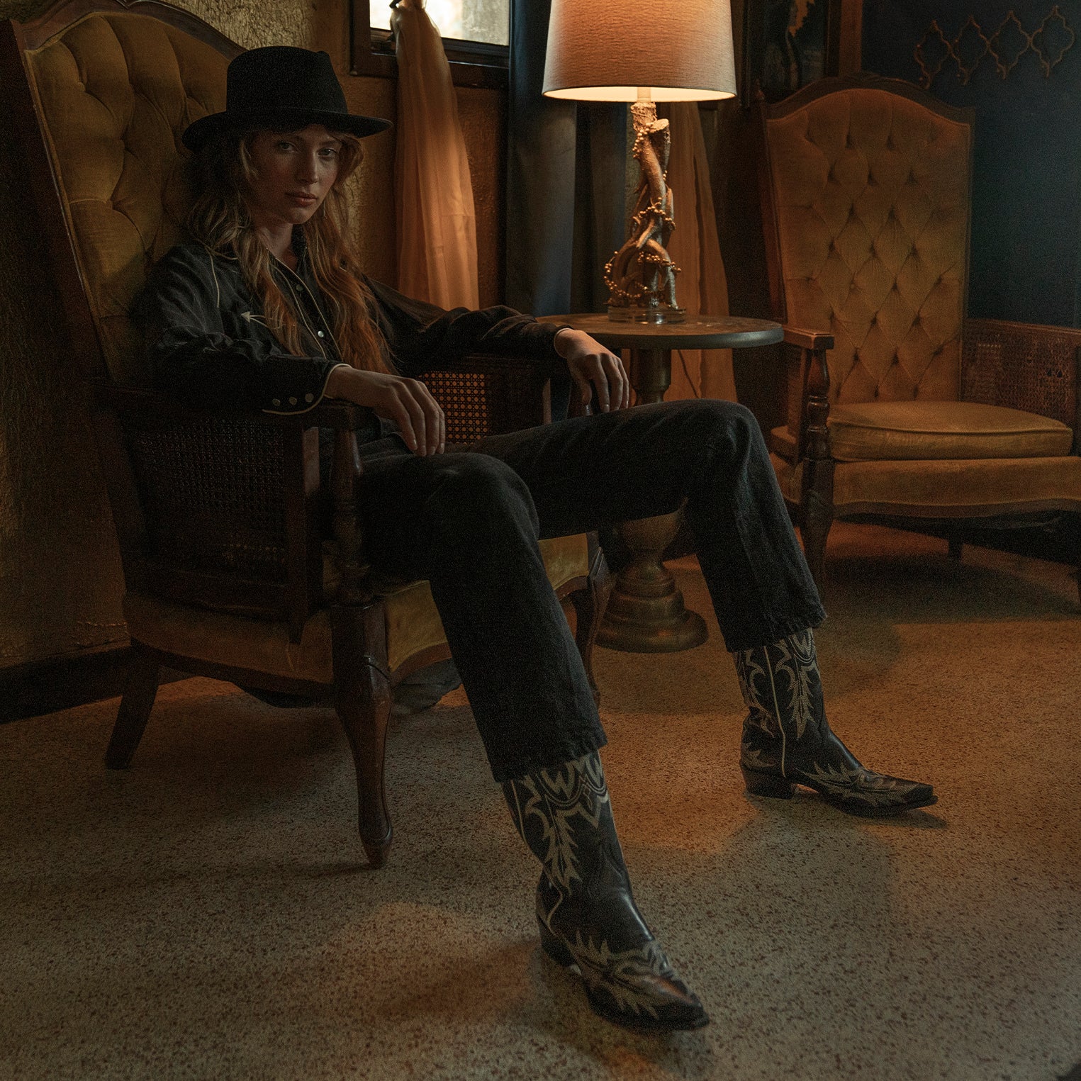 Tina Black & White Flame Embroidered Cowboy Boot - Image 3