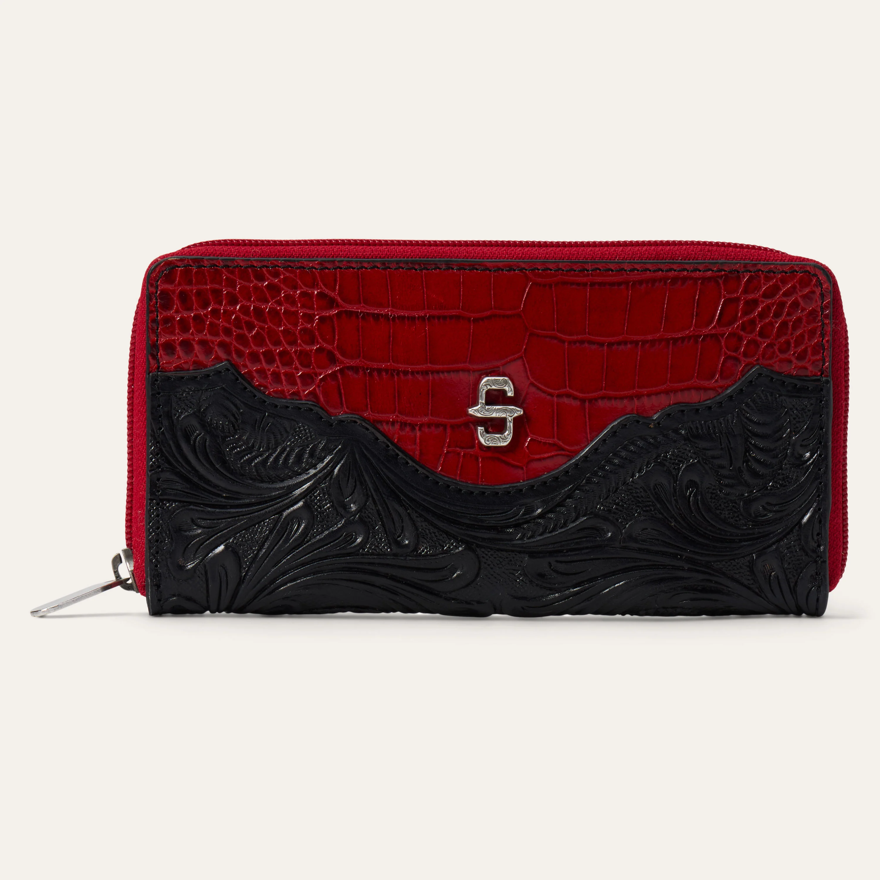 Tooled Croco Embossed Zip Wallet