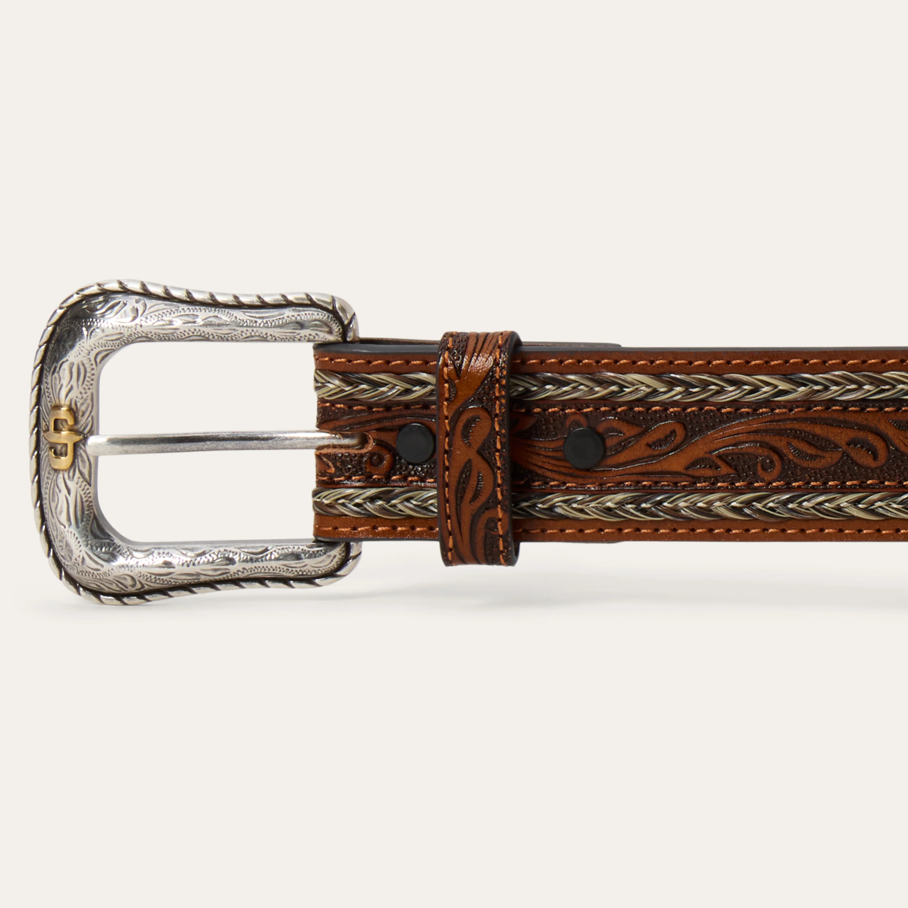 Tooled Horse Hair Braided Edge Belt - Image 2