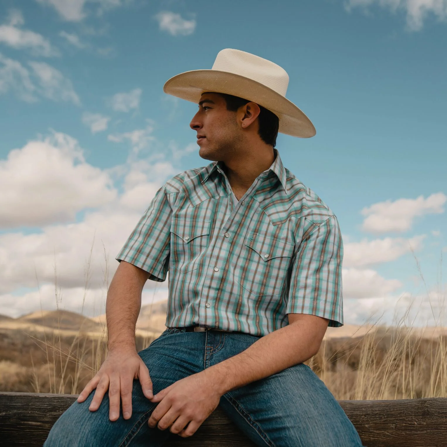Turquoise Plaid Short-Sleeve Western Shirt - Image 2