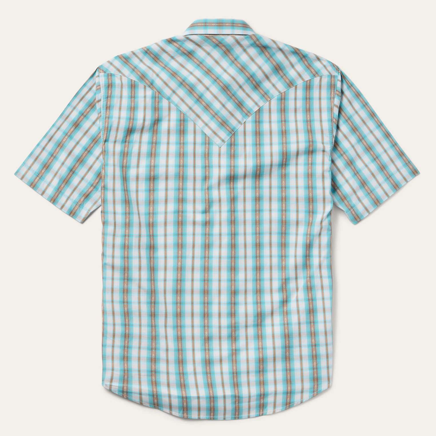 Turquoise Plaid Short-Sleeve Western Shirt - Image 3