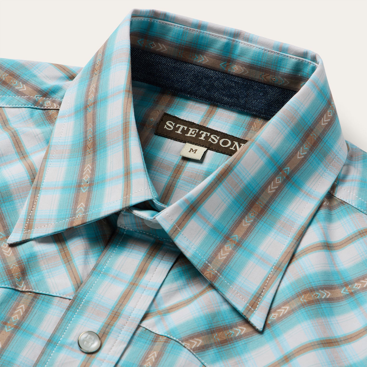 Turquoise Plaid Short-Sleeve Western Shirt - Image 4
