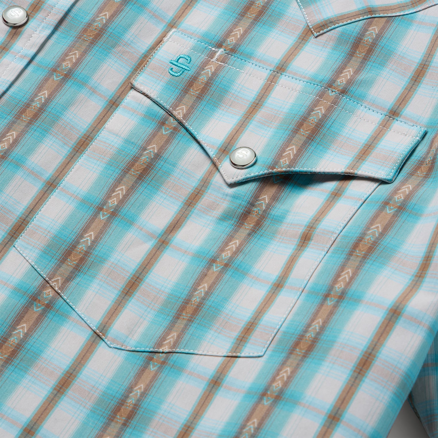 Turquoise Plaid Short-Sleeve Western Shirt - Image 5