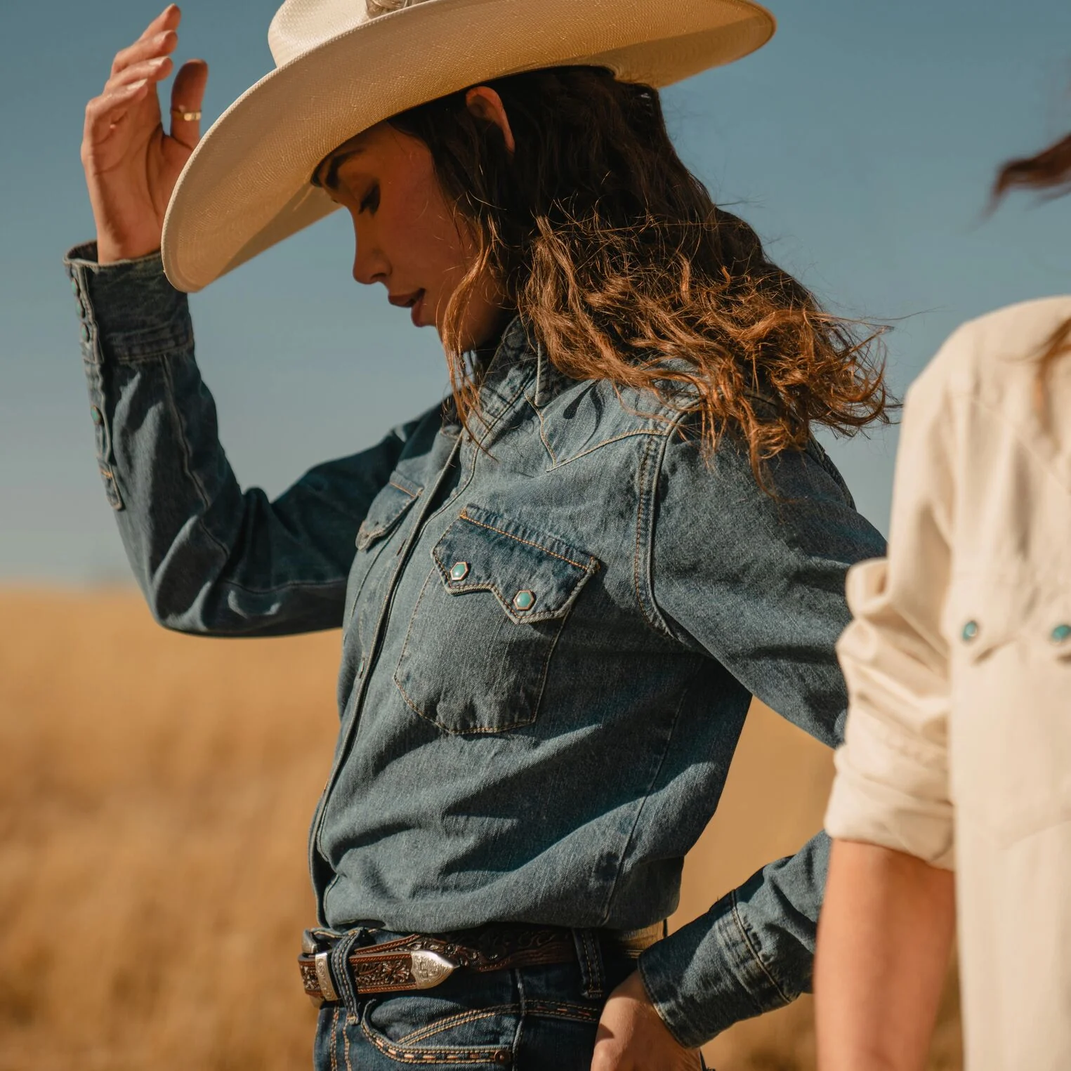 Turquoise Snap Western Denim Shirt - Image 3