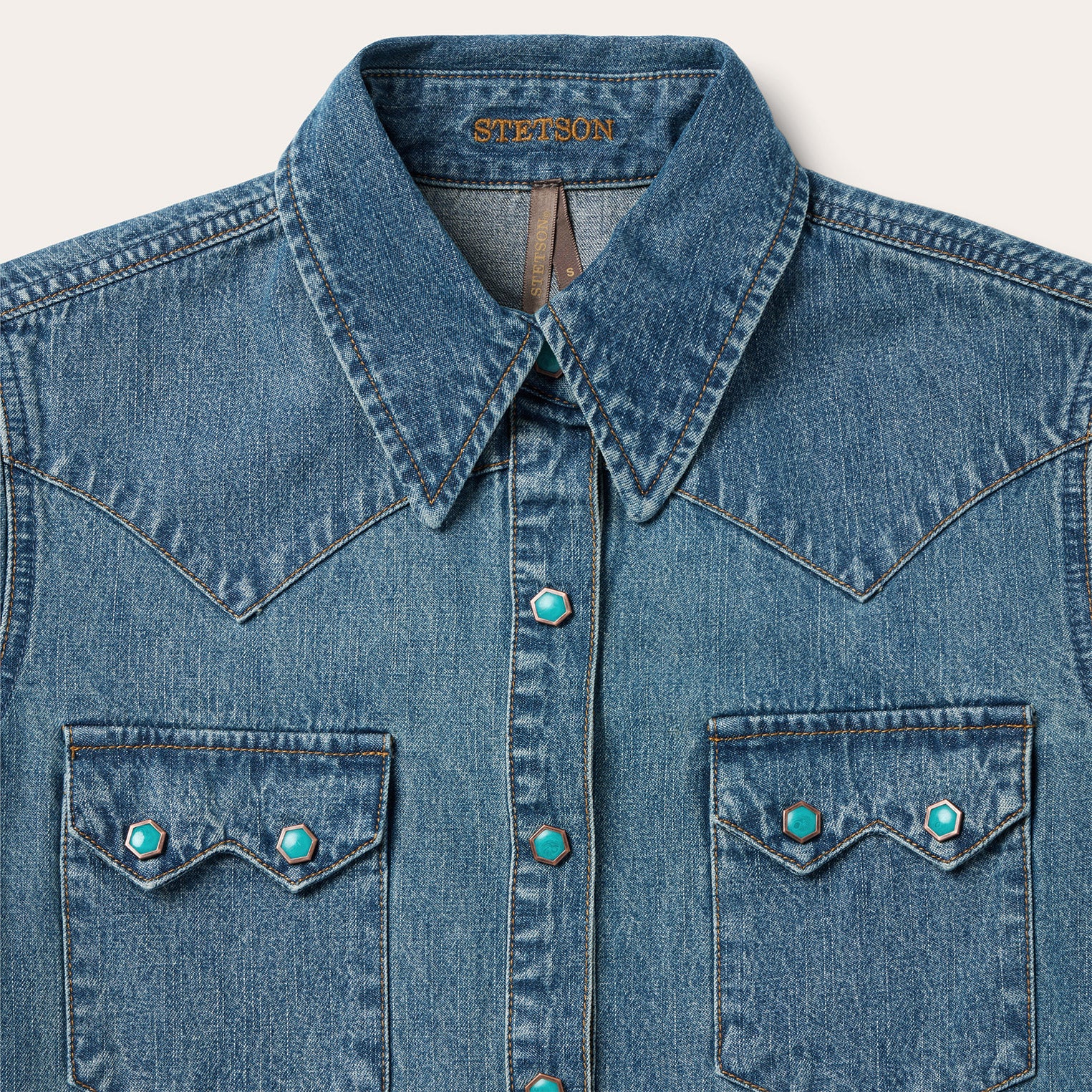 Turquoise Snap Western Denim Shirt - Image 5