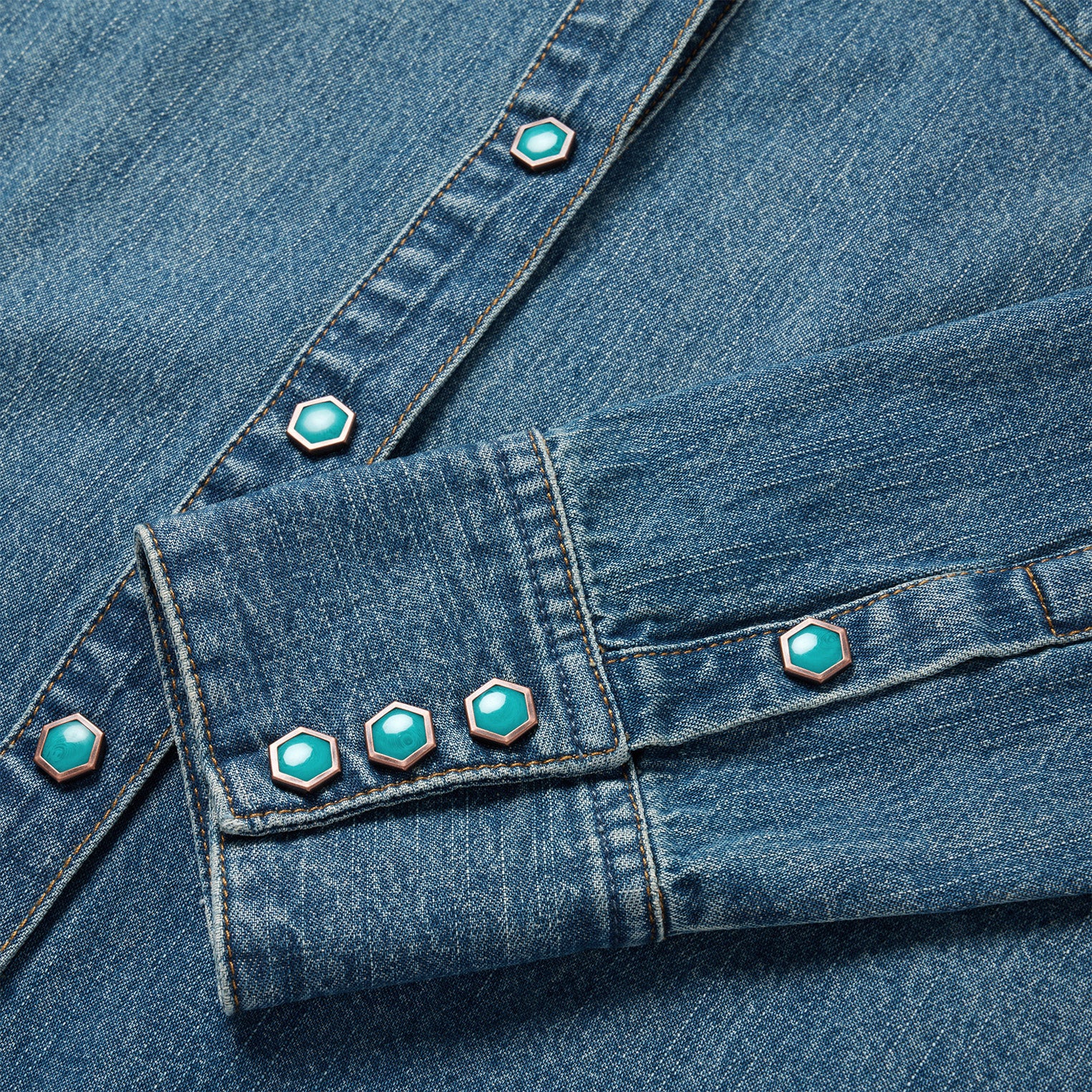 Turquoise Snap Western Denim Shirt - Image 7