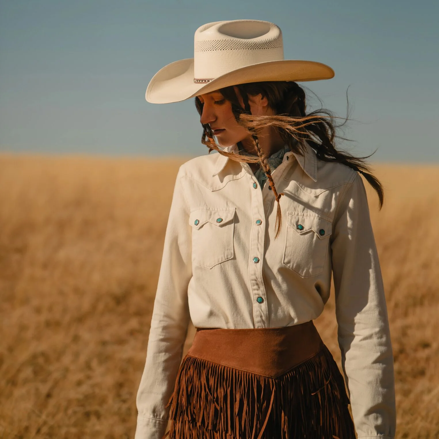 Turquoise Snap Western Denim Shirt - Image 2